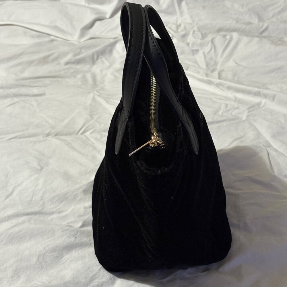 Scout Velvet Black Mini Tote With Dual Handles & Gold Quilted Interior Zip Close - Picture 4 of 15